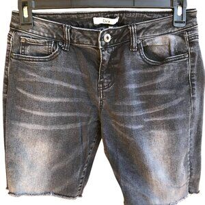 Dex Distressed Frayed Jean Shorts, Faded Black Stretchy Mid Rise Size 30
